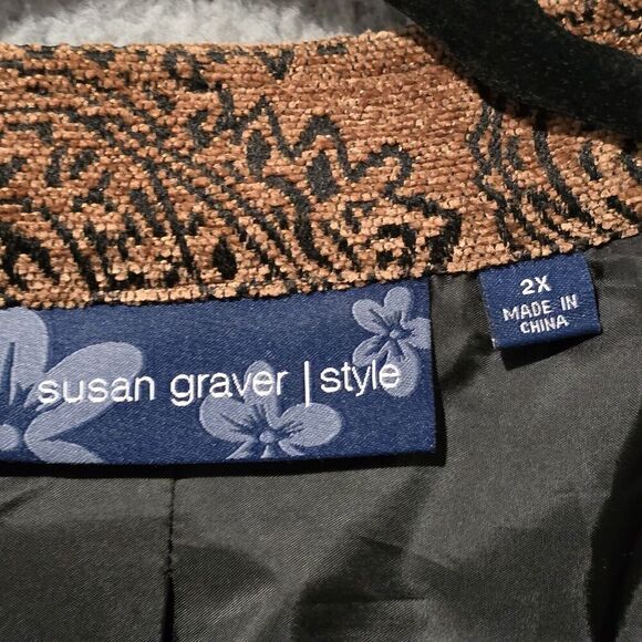 Susan Graver  Womens 2X Brown Black Paisley Floral Rayon‎ Blend Full Zip Jacket - Picture 7 of 9